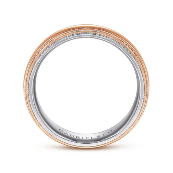 14K Two-Tone Gold 6mm - Double-Milgrain Men's Wedding Band - Image 3