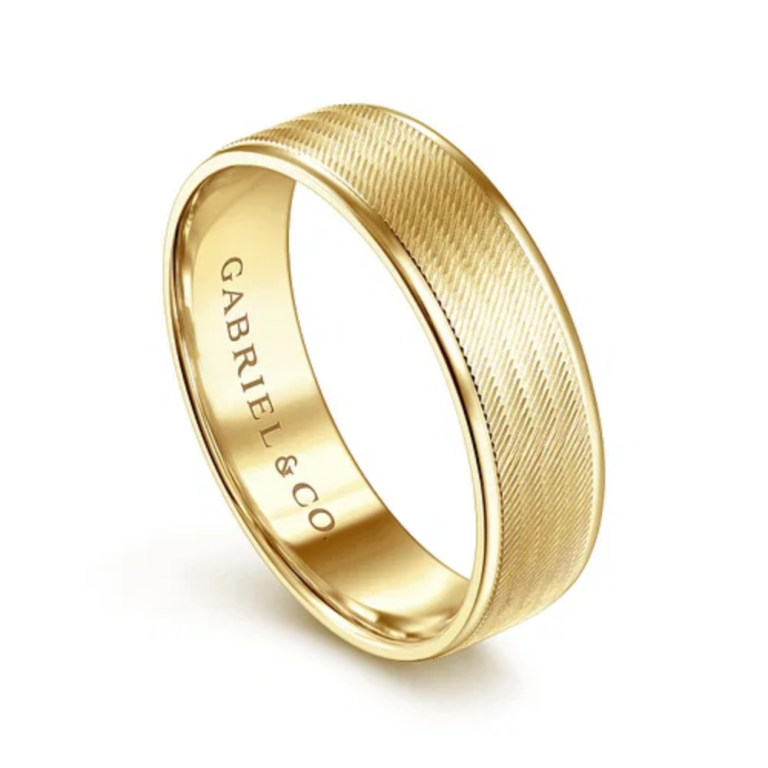 14K Gold 6mm – Diagonal Brushed Finish Men’s Wedding Band Gabriel 19