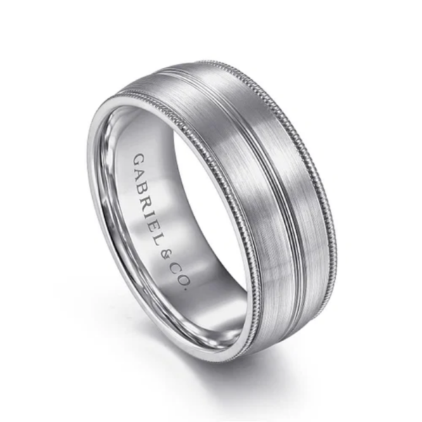 14K Two-Tone Gold 8mm - Grooved Center Milgrain Men's Wedding Band - Image 10