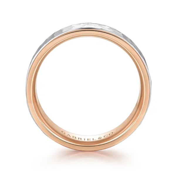 14K Two-Tone Gold 8mm - Hammered Finish Men's Wedding Band - Image 7