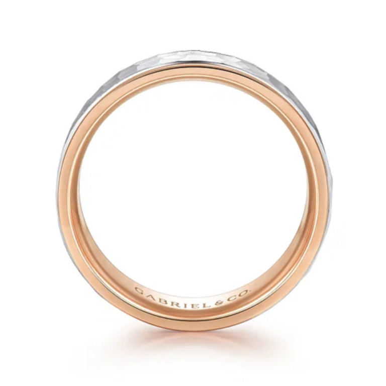 14K Two-Tone Gold 8mm – Hammered Finish Men’s Wedding Band Gabriel 20