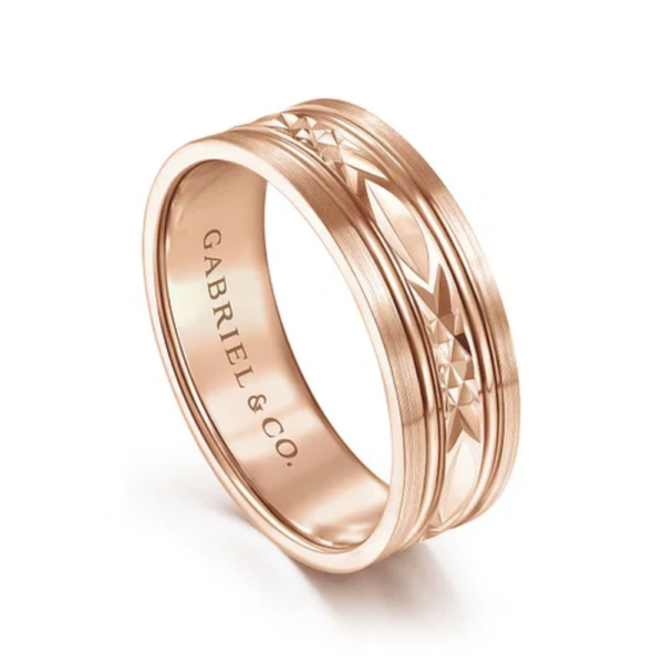 14K Gold 7mm - Satin Finish Diamond Cut Men's Wedding Band - Image 10