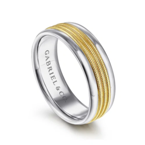 14K Two-Tone Gold 7mm – Milgrain Channel Men’s Wedding Band Gabriel 19