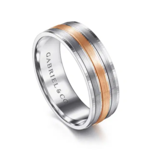 14K Two-Tone Gold 7mm - Three-Row Satin Men's Wedding Band