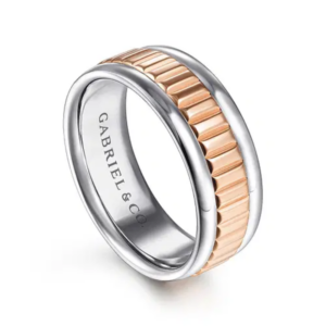 14K Two-Tone Gold 8mm - Carved High Polish Men's Wedding Band