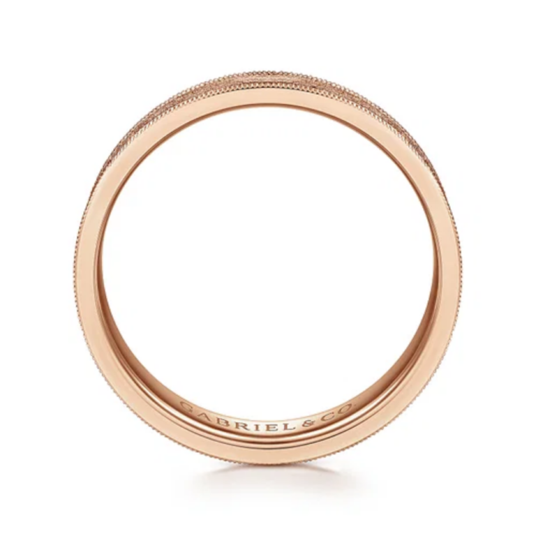 14K Gold 6mm – Sandblast Vertical Etching Men’s Wedding Band Gabriel 16