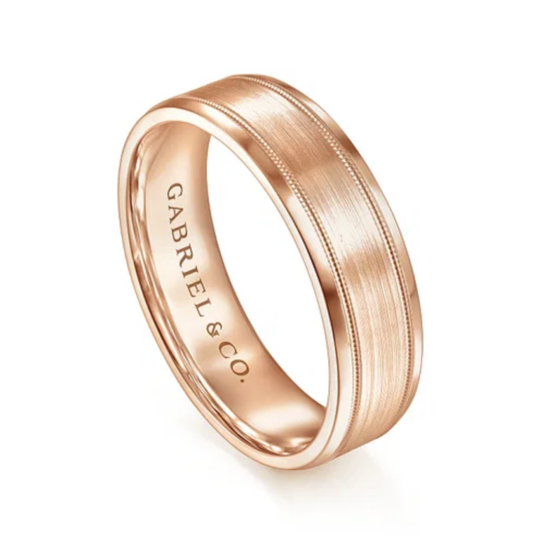 14K Gold 6mm – Satin Finish Milgrain Accent Men’s Wedding Band Gabriel 23