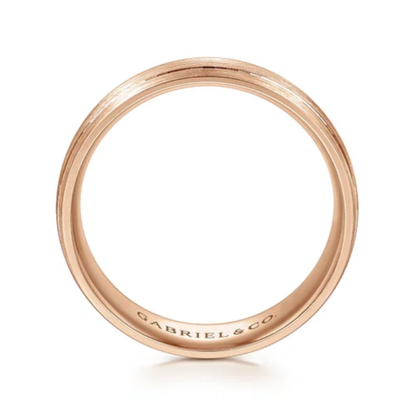 14K Gold 7mm - Satin Finish Grooved Accents Men's Wedding Band - Image 7