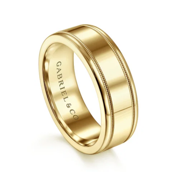 14K Gold 7mm - Milgrain Accented Men's Wedding Band - Image 6