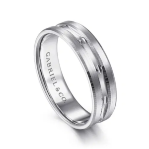 14K Gold 6mm – Satin Finish Carved Accents Men’s Wedding Band Gabriel 19