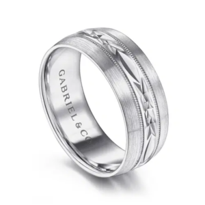 14K Gold 8mm - Diamond Cut Center Men's Wedding Band