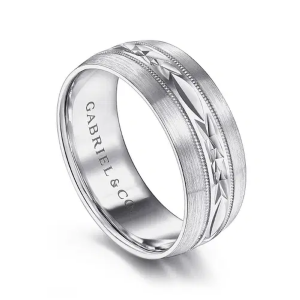 14K Gold 8mm - Diamond Cut Center Men's Wedding Band - Image 2