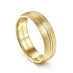 14K Gold 6mm - Brushed Diamond Cut Men's Wedding Band