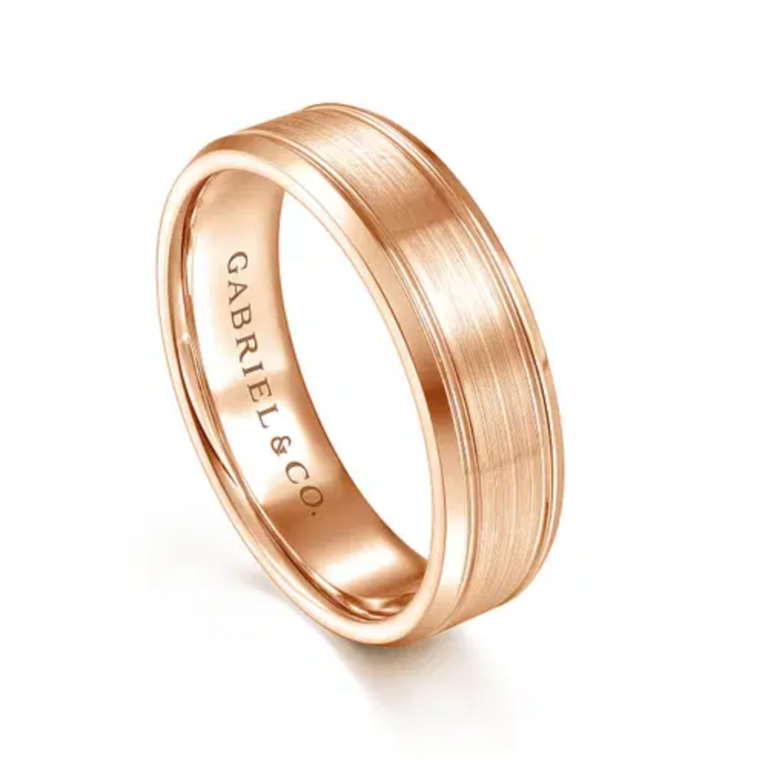 14K Gold 6mm – Satin Finish Carved Men’s Wedding Band Gabriel 19
