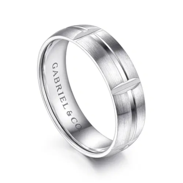 14K Gold 6mm - Satin Carved Station Men's Wedding Band - Image 2