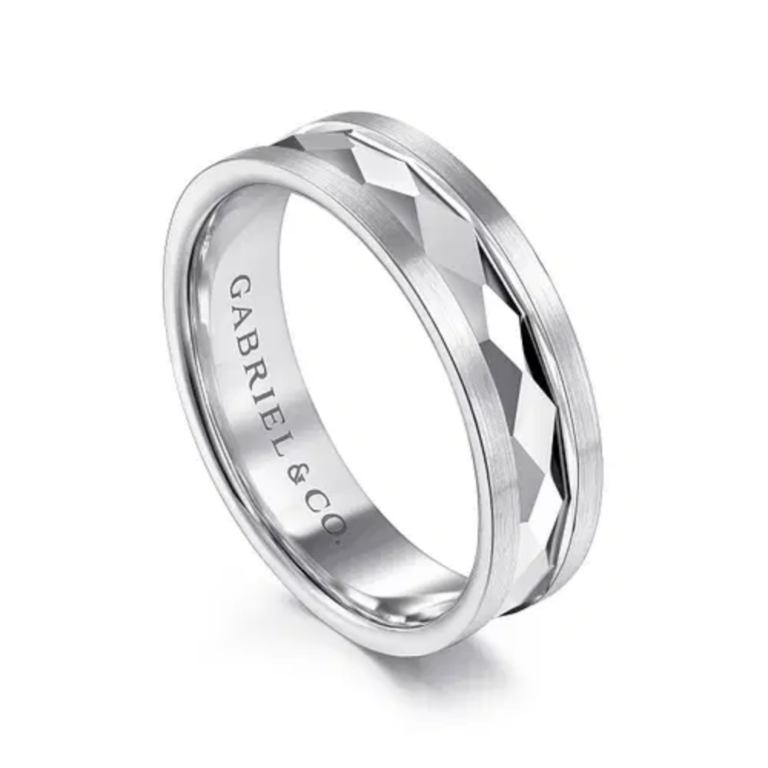14K Gold 6mm – Satin Diamond Cut Men’s Wedding Band Gabriel 19