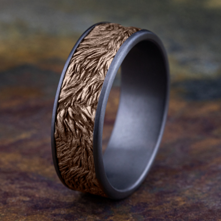 14K Gold and Tantalum 7.5mm – Lions Mane Men’s Wedding Band Ammara Stone 19