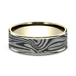 14K Gold and Tantalum 7.5mm – Lava Pattern Men’s Wedding Band Ammara Stone 34