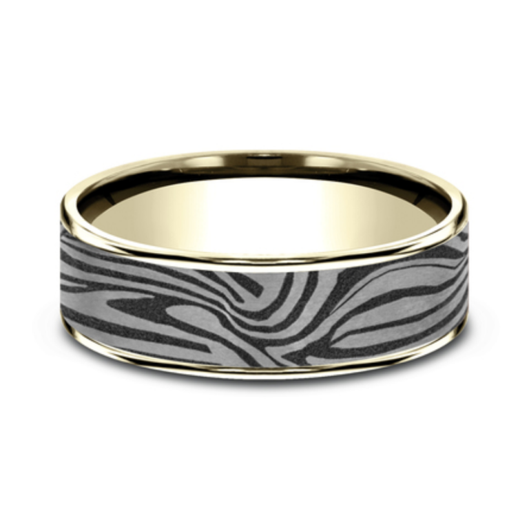 14K Gold and Tantalum 7.5mm – Lava Pattern Men’s Wedding Band Ammara Stone 34