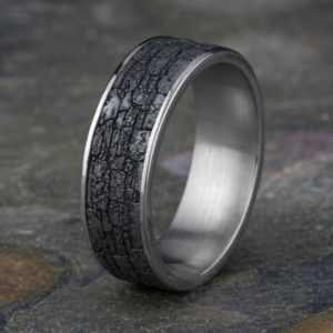 14K Gold and Tantalum 7.5mm – Rock Wall Men’s Wedding Band Ammara Stone 36