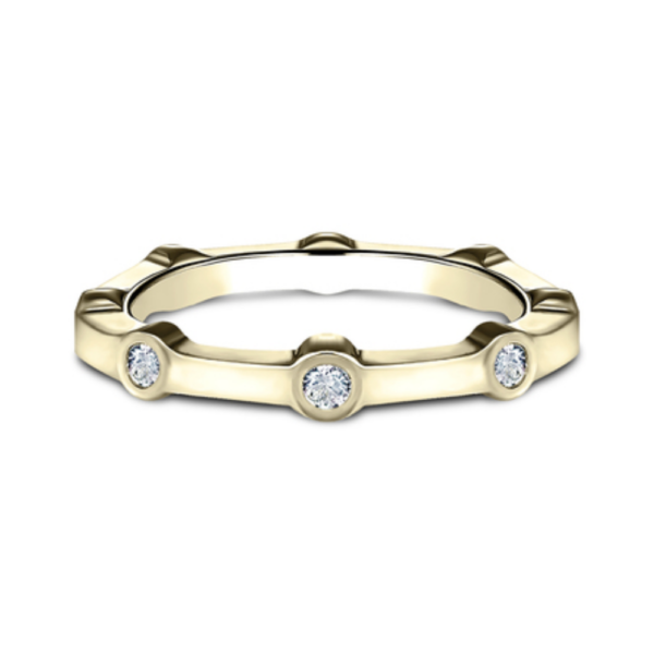 14K Gold Bezel Set Stationed Diamond Wedding Band - Image 7