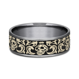 14K Gold and Tantalum 7.5mm - Skull Men's Wedding Band