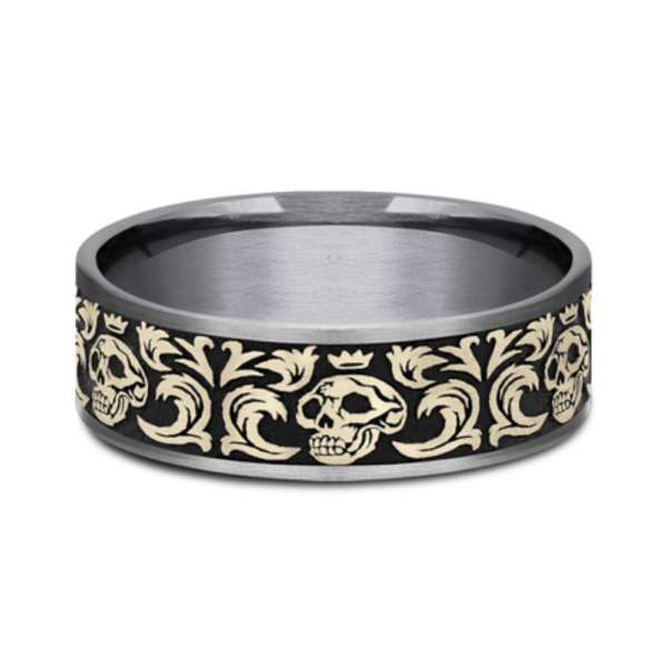 14K Gold and Tantalum 7.5mm - Skull Men's Wedding Band