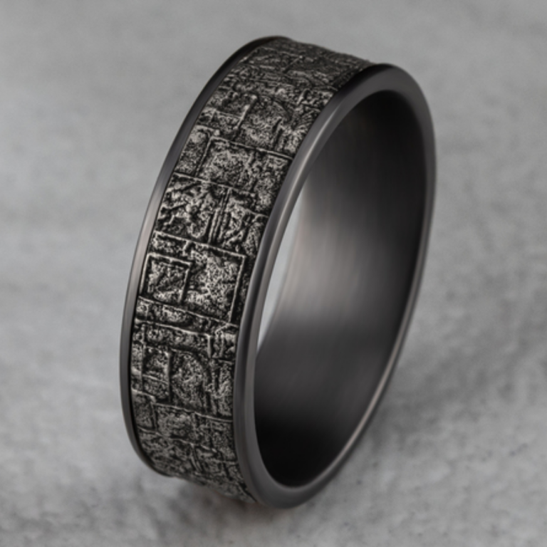 14K Gold and Tantalum 7.5mm – Bamboo Men’s Wedding Band Ammara Stone 19