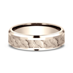 14K Gold 6mm – Lava Rock Beveled Men’s Wedding Band Benchmark 34