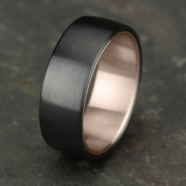 14K Gold and Black Titanium 8mm - Satin Men's Wedding Band - Image 11