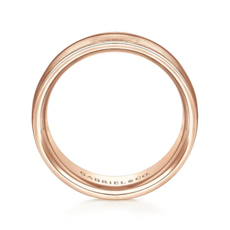 14K Gold 7mm – Satin Finish Milgrain Channels Men’s Wedding Band Gabriel 16