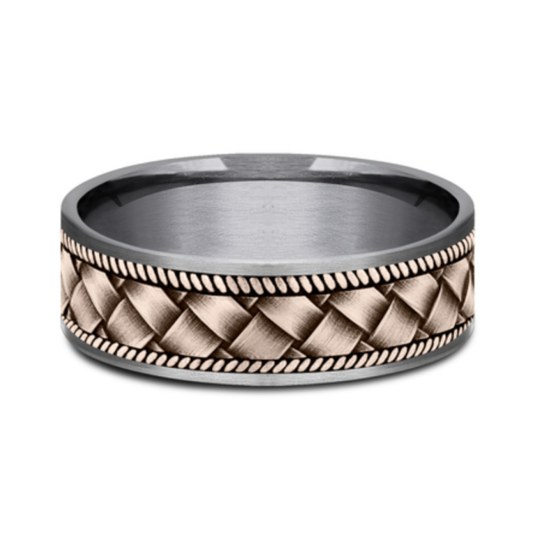 14K Gold and Tantalum 7.5mm – Basket Weave Men’s Wedding Band Ammara Stone 13