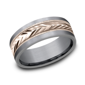 14K Gold and Tantalum 8mm – Wheat Milgrain Men’s Wedding Band Ammara Stone 17