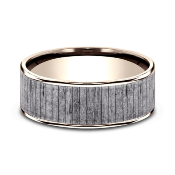 14K Gold and Tantalum 7.5mm - Wood Men's Wedding Band - Image 7