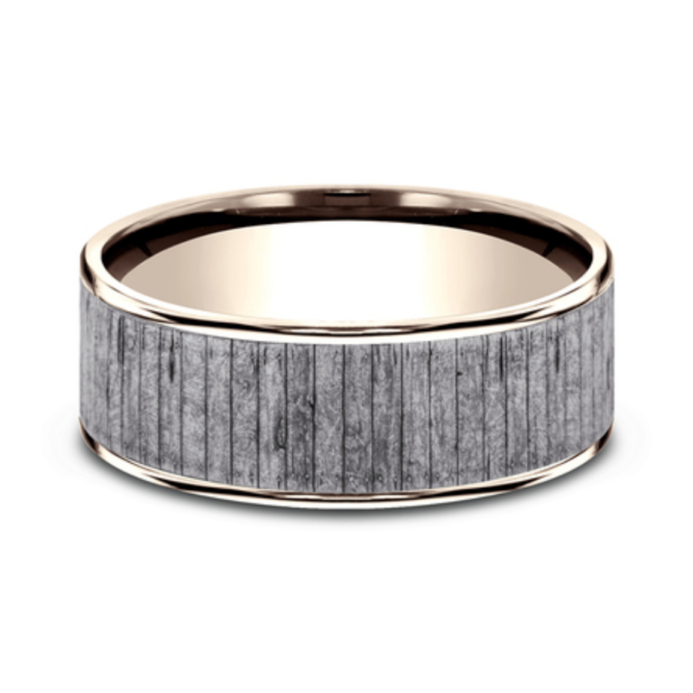 14K Gold and Tantalum 7.5mm – Wood Men’s Wedding Band Ammara Stone 17