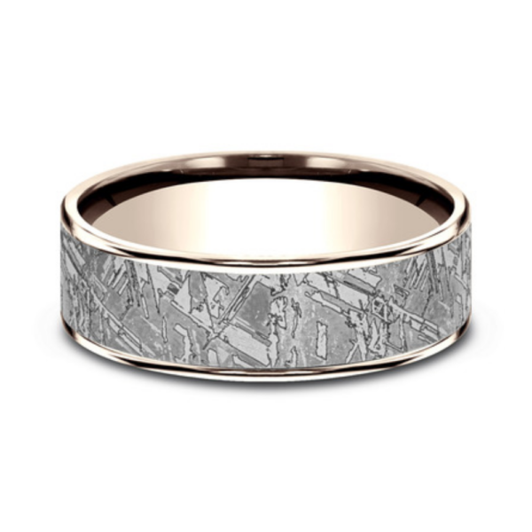14K Gold and Tantalum 7.5mm - Meteorite Men's Wedding Band - Image 7