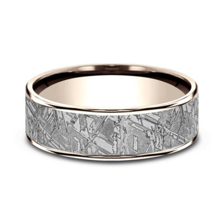 14K Gold and Tantalum 7.5mm – Meteorite Men’s Wedding Band Ammara Stone 16