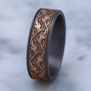 14K Gold and Tantalum 7.5mm – Vine Men’s Wedding Band Ammara Stone 35
