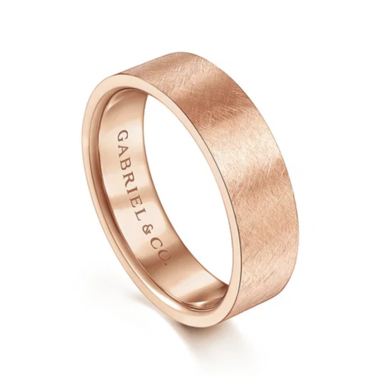 14K Gold 6mm – Crosshatch Brushed Finish Men’s Wedding Band Gabriel 45