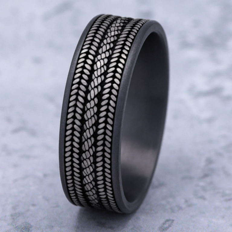 14K Gold and Tantalum 7.5mm – Rope Men’s Wedding Band Ammara Stone 36