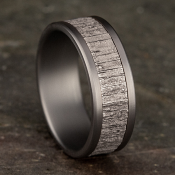 14K Gold and Tantalum 8mm - Wood Split Men's Wedding Band - Image 7