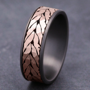 14K Gold and Tantalum 7.5mm – Chevron Men’s Wedding Band Ammara Stone 36