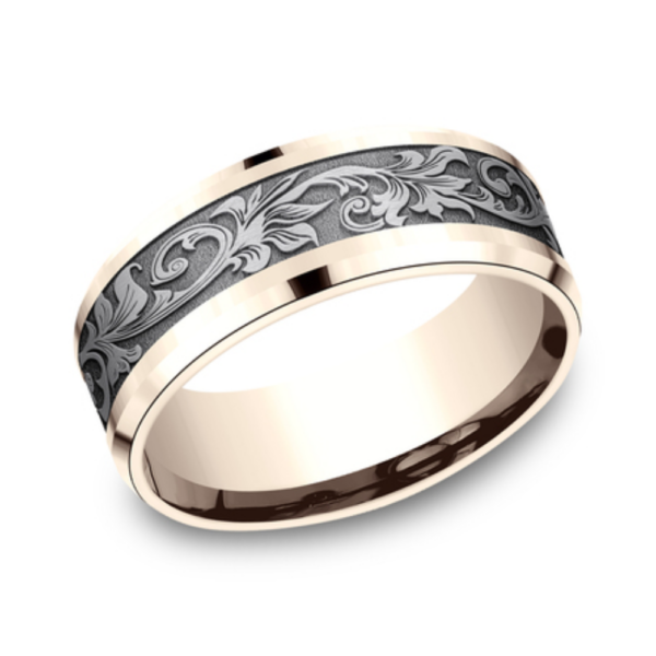 14K Gold and Tantalum 8mm - Vintage Script Men's Wedding Band - Image 8