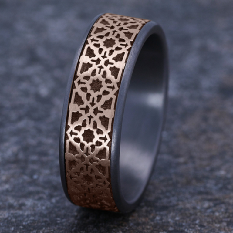 14K Gold and Tantalum 7.5mm – Aztec Men’s Wedding Band Ammara Stone 18