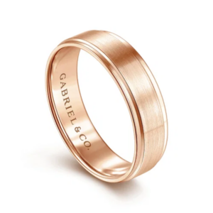 14K Gold 6mm - Satin Finish Beveled Edge Men's Wedding Band