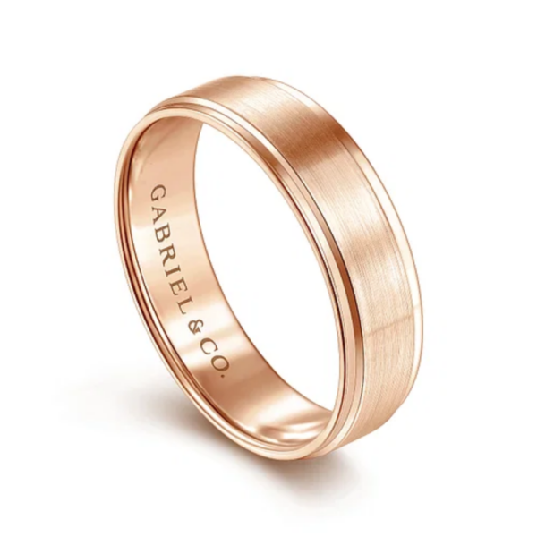 14K Gold 6mm - Satin Finish Beveled Edge Men's Wedding Band - Image 2
