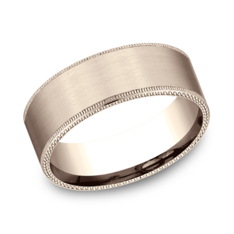 14K Gold 8mm – Satin Riveted Men’s Wedding Band Benchmark 17