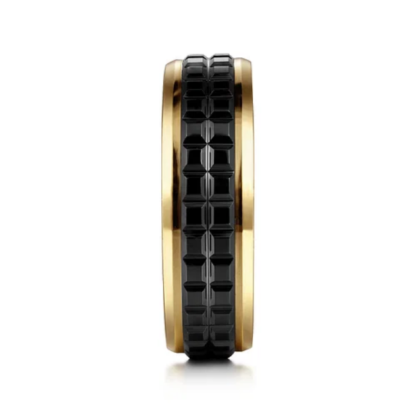 14K Gold and Black Ceramic 7mm - Men's Wedding Band - Image 8