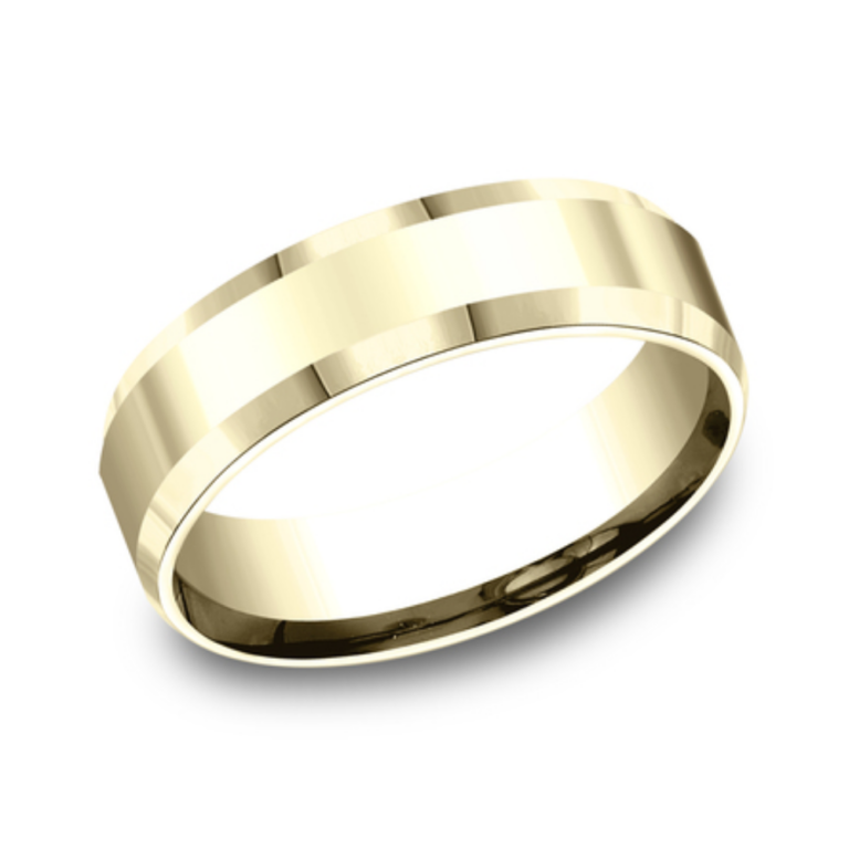 14K Gold 6.5mm – Polished Beveled Men’s Wedding Band Benchmark 32