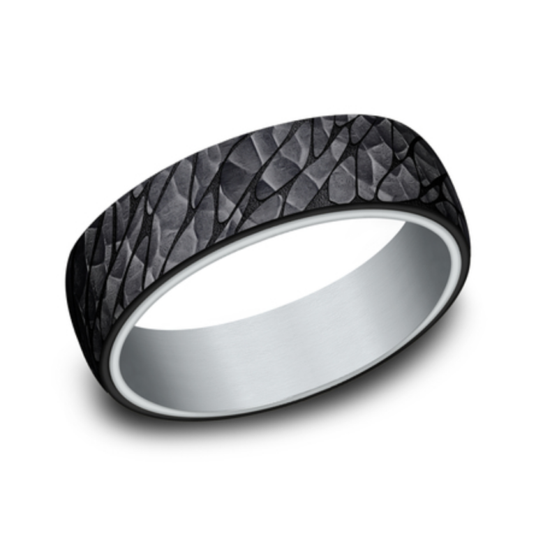 14K Gold and Black Titanium 6.5mm – Rock Men’s Wedding Band Benchmark 35